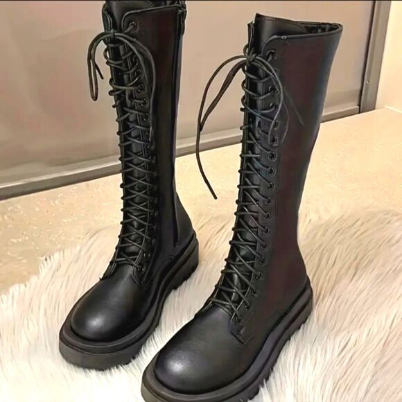 Platform lace-up combat boots sz 7 - Picture 2 of 6